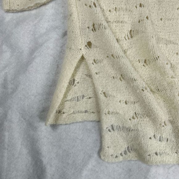 Free People Sweater Dress Tunic Womens Sz M Ivory Distressed Open Knit Bohemian - Picture 6 of 16